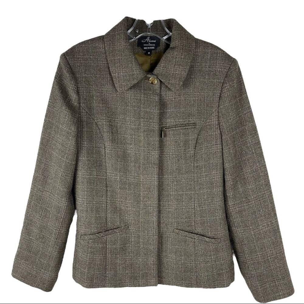 Vintage Allani brown wool preppy plaid academia blazer jacket 8